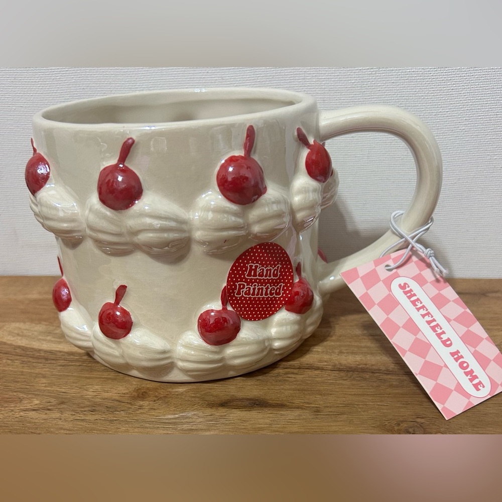 Sheffield Home Layer Cake With Cherries Coffee Mug Valentines Handpainted NEW